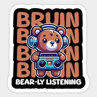 Adorable brown bear Listening to music Sticker